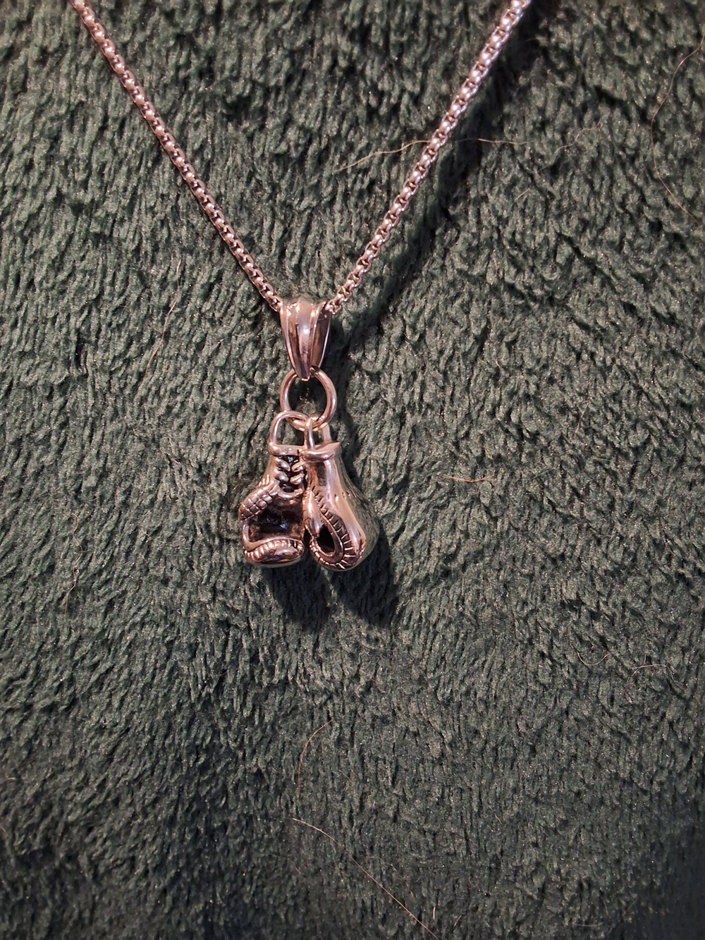 Silver Tone Boxing Glove Pendant Necklace